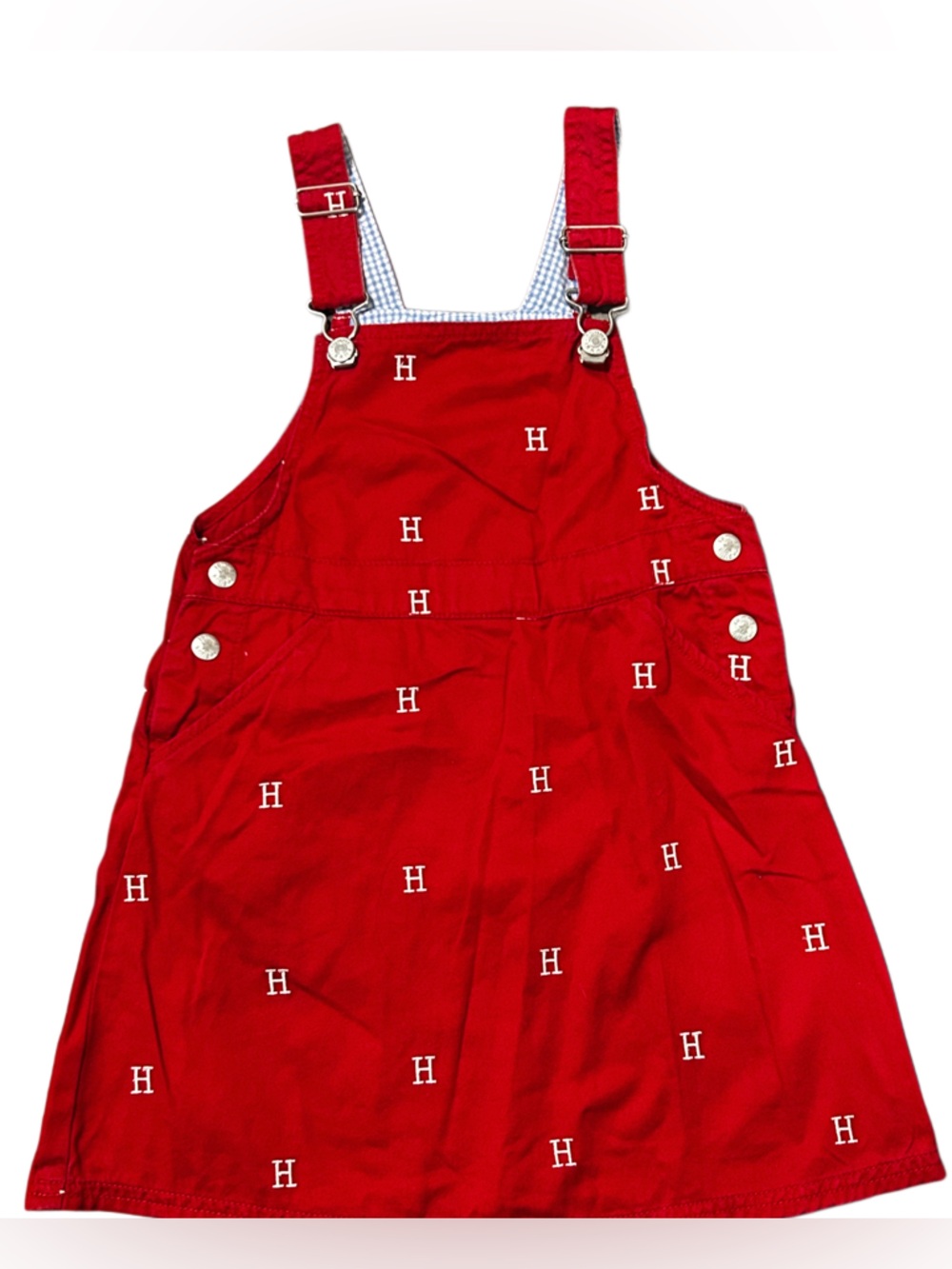 VTG Tommy Hilfiger Girls Red Overall Dress Size 5 | Embroidered H Logo